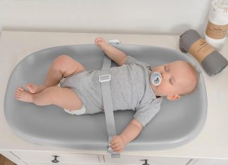 Papablic Baby Changing Pad – Soft & Wipeable Diaper Changing Table Mat for Dresser Bed Sofa, Built-in Safety Belt, Non-Slip, Waterproof, Easy to Clean – Gray, Ideal Gift for New Parents