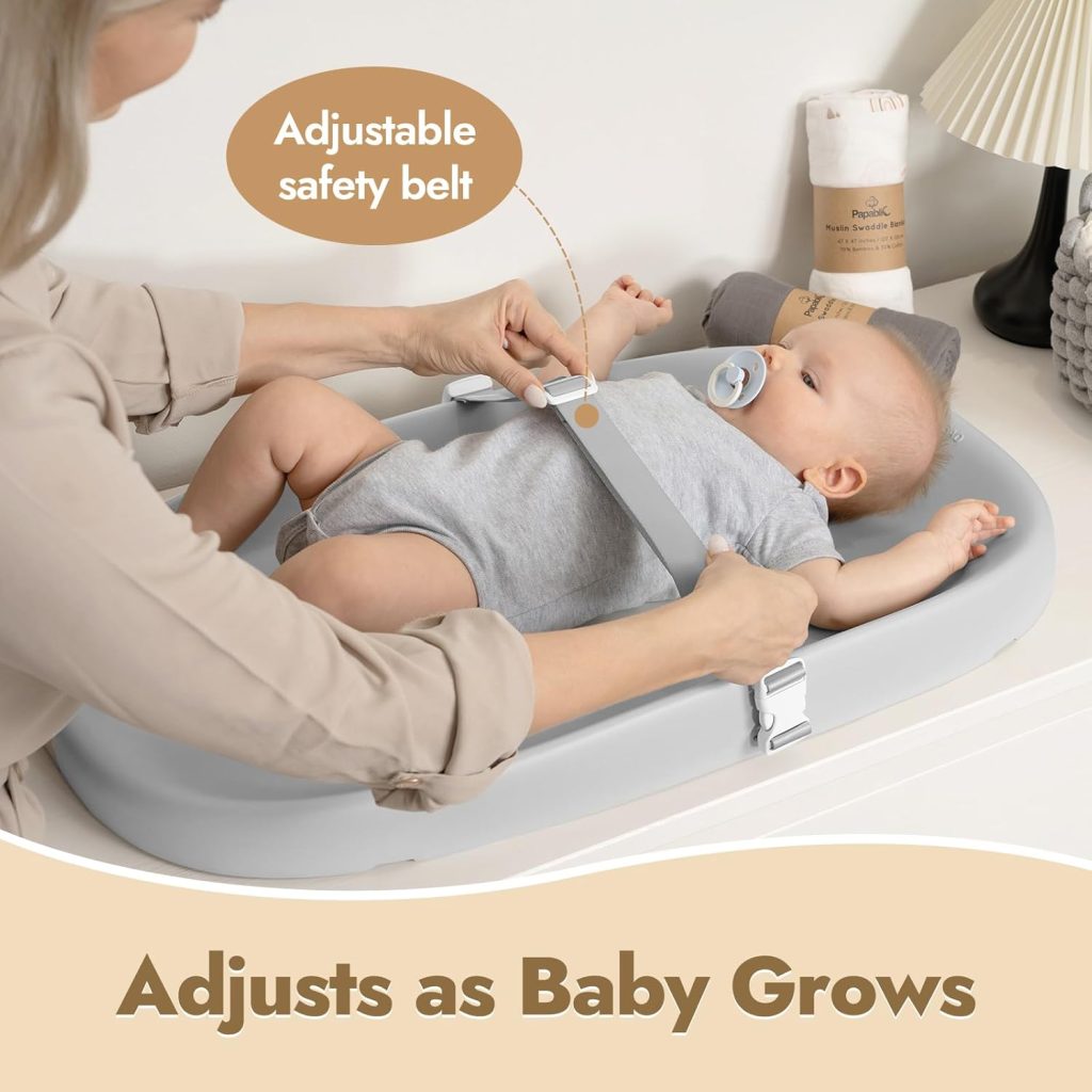 Papablic Baby Changing Pad – Soft Wipeable Diaper Changing Table Mat for Dresser Bed Sofa, Built-in Safety Belt, Non-Slip, Waterproof, Easy to Clean – Gray, Ideal Gift for New Parents Papablic Baby Changing Pad – Soft Wipeable Diaper Changing Table Mat for Dresser Bed Sofa, Built-in Safety Belt, Non-Slip, Waterproof, Easy to Clean – Gray, Ideal Gift for New Parents