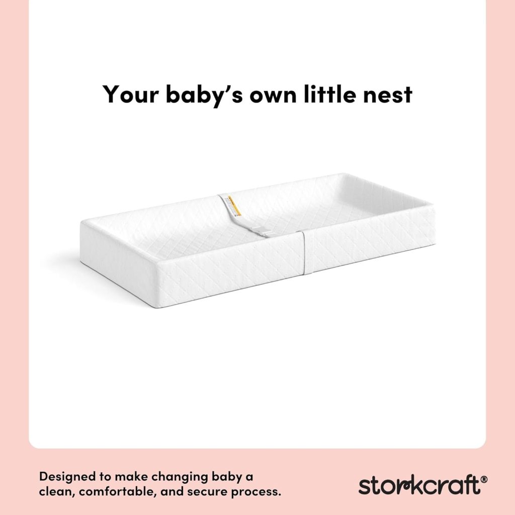 Storkcraft Nest 4-Sided Contoured Baby Changing Pad with Safety Strap - GREENGUARD Gold Certified, Water-Resistant Surface, Fits Most Standard-Size Changing Table Toppers, Non-Skid Bottom Storkcraft Nest 4-Sided Contoured Baby Changing Pad with Safety Strap - GREENGUARD Gold Certified, Water-Resistant Surface, Fits Most Standard-Size Changing Table Toppers, Non-Skid Bottom