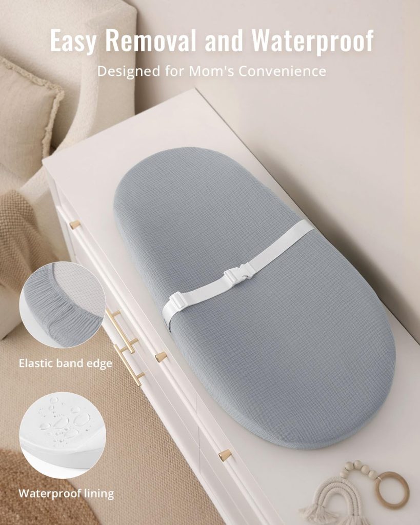 Blissful Diary Muslin Baby Changing Pad with Waterproof Lining Foam, Diaper Changing Table Pad with Cover for Dressers (Gray, Avocado) Blissful Diary Muslin Baby Changing Pad with Waterproof Lining Foam, Diaper Changing Table Pad with Cover for Dressers (Gray, Avocado)