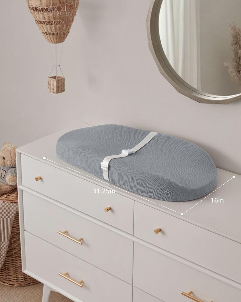 Blissful Diary Muslin Baby Changing Pad with Waterproof Lining Foam, Diaper Changing Table Pad with Cover for Dressers (Gray, Avocado) Blissful Diary Muslin Baby Changing Pad with Waterproof Lining Foam, Diaper Changing Table Pad with Cover for Dressers (Gray, Avocado)