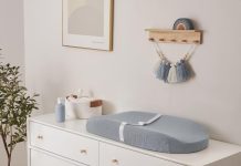 Blissful Diary Muslin Baby Changing Pad with Waterproof Lining Foam, Diaper Changing Table Pad with Cover for Dressers (Gray, Avocado)