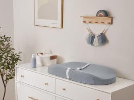Blissful Diary Muslin Baby Changing Pad with Waterproof Lining Foam, Diaper Changing Table Pad with Cover for Dressers (Gray, Avocado)
