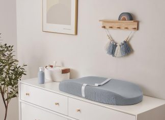 Blissful Diary Muslin Baby Changing Pad with Waterproof Lining Foam, Diaper Changing Table Pad with Cover for Dressers (Gray, Avocado)