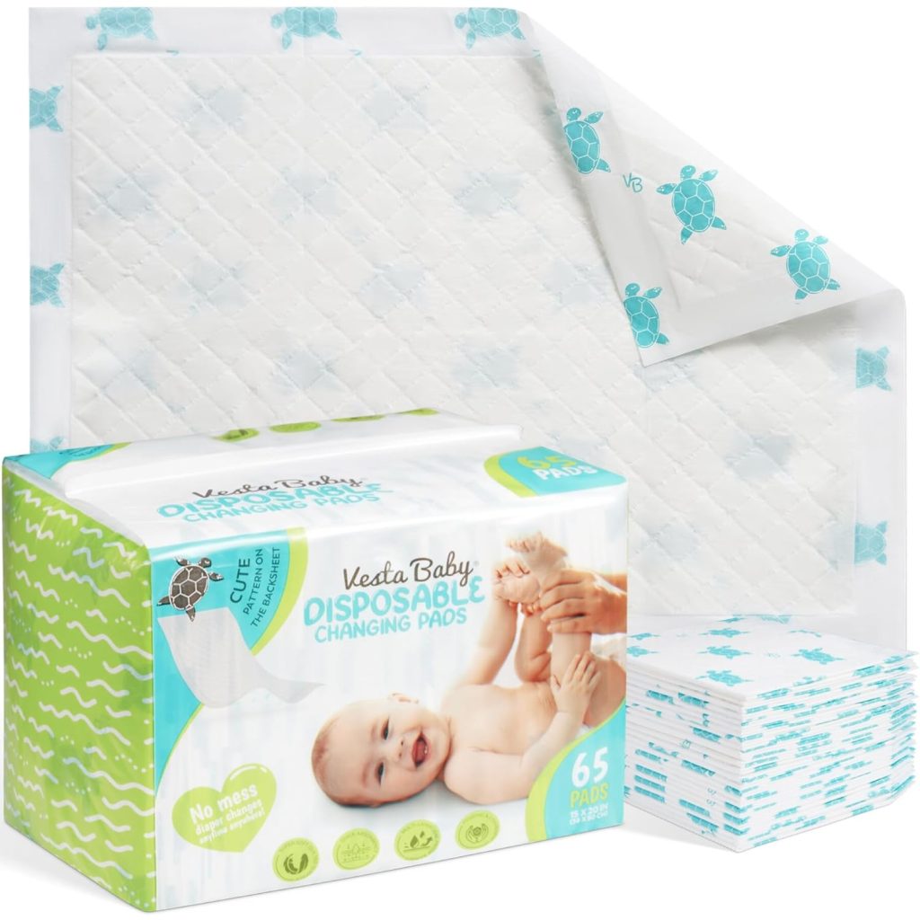 Vesta Baby Disposable Changing Pads - Soft Absorbent Leak Proof Pee Mats - White Portable Diaper Change Underpads for Bed Table Protection - x Waterproof Liners Vesta Baby Disposable Changing Pads - Soft Absorbent Leak Proof Pee Mats - White Portable Diaper Change Underpads for Bed Table Protection - x Waterproof Liners