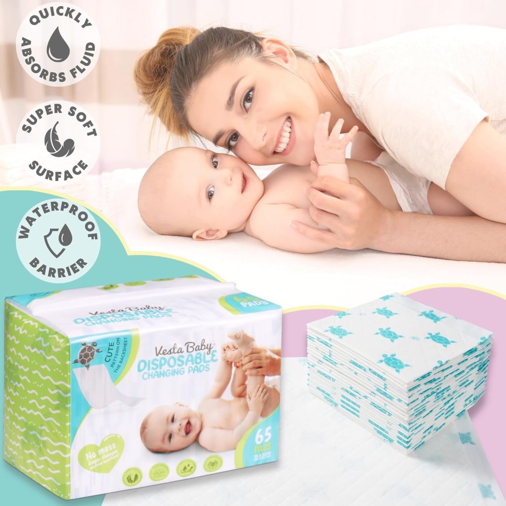 Vesta Baby Disposable Changing Pads - Soft Absorbent Leak Proof Pee Mats - White Portable Diaper Change Underpads for Bed Table Protection - x Waterproof Liners Vesta Baby Disposable Changing Pads - Soft Absorbent Leak Proof Pee Mats - White Portable Diaper Change Underpads for Bed Table Protection - x Waterproof Liners
