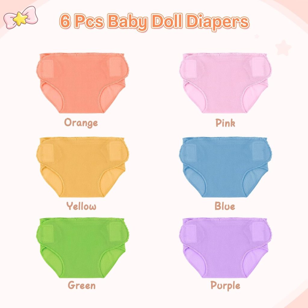 BABESIDE 6 Pcs Reborn Baby Doll Diapers Reusable Washable for 17-24 Inch Dolls, 6 Colors Reborn Dolls Diapers Underwear Washable for Realistic Baby Doll Accessories review | Best Changing Pads BABESIDE Pcs Reborn Baby Doll Diapers Reusable Washable for 17-24 Inch Dolls, Colors Reborn Dolls Diapers Underwear